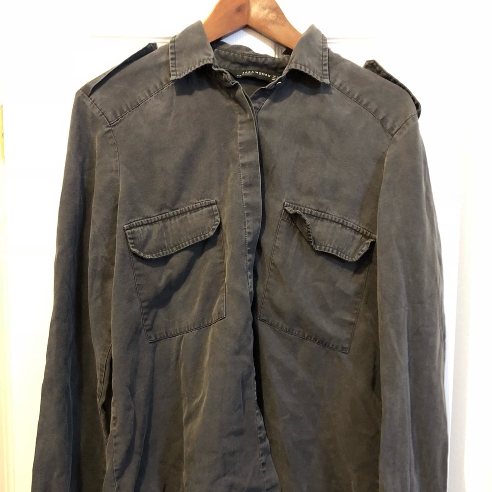 ZARA grey oversized military style blouse